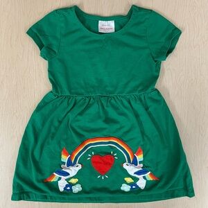 Hanna Andersson Dress Girls 4 100 cm Rainbow Birds Heart Applique Appy Art Green